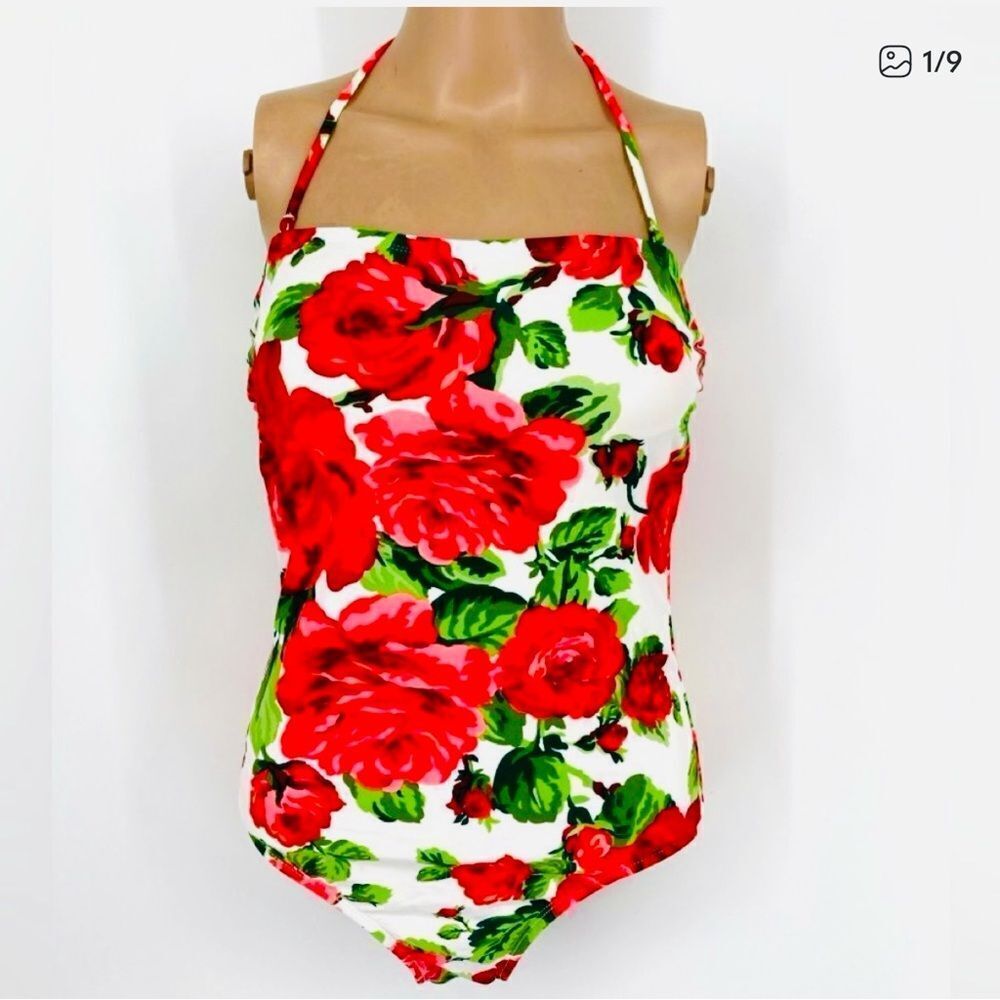 Isaac Mizrahi Red Rose One-Piece Swimsuit Size M - Picture 2 of 6